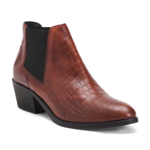NEW OROSCURO Made In Italy Leather Chelsea Booties brick red for women 569tn - Picture 1 of 4
